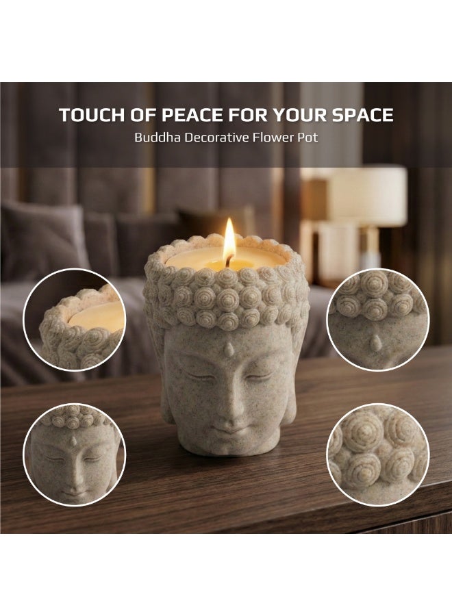 Beram Buddha Decorative Flower Pot Polyresin Peaceful Monk Planter Statue Resin Vase for Succulents Indoor Outdoor Home Office Meditation Décor Pen Pencil Holder Propagator Kit - Image 3